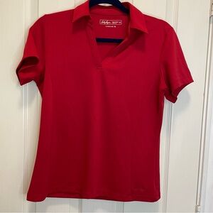 Lady Hagen Short Sleeve Knit Jonny collar golf top size medium red patterned